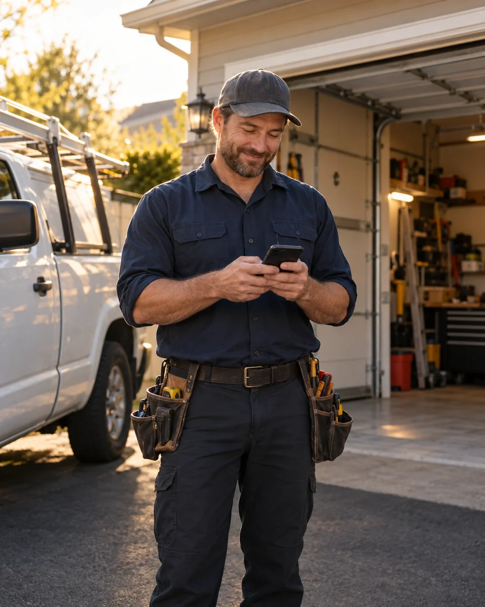 Garage door technician at work